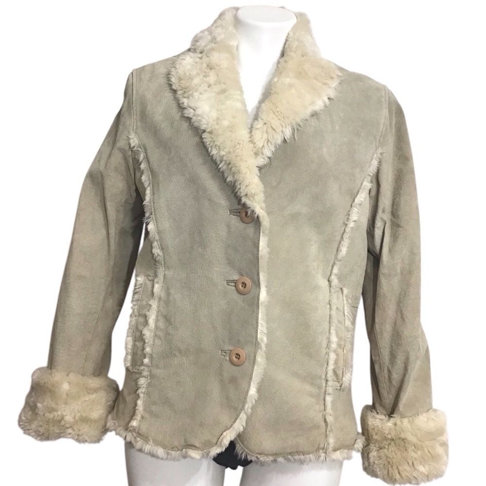 Wilsons Leather Penny Lane Style Suede Faux Fur Trim Coat Size Large